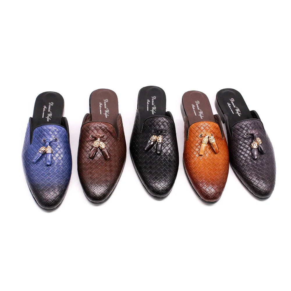 Fashion Outdoor Half Loafers Genuine Leather Mules Tassel Men Casual Shoes
